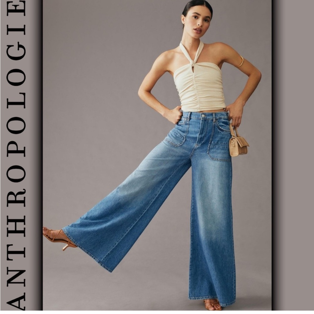 NWT Anthropologie Pilcro The Jane High-Rise Wide-Leg Jeans Size 28 Puddle Boho